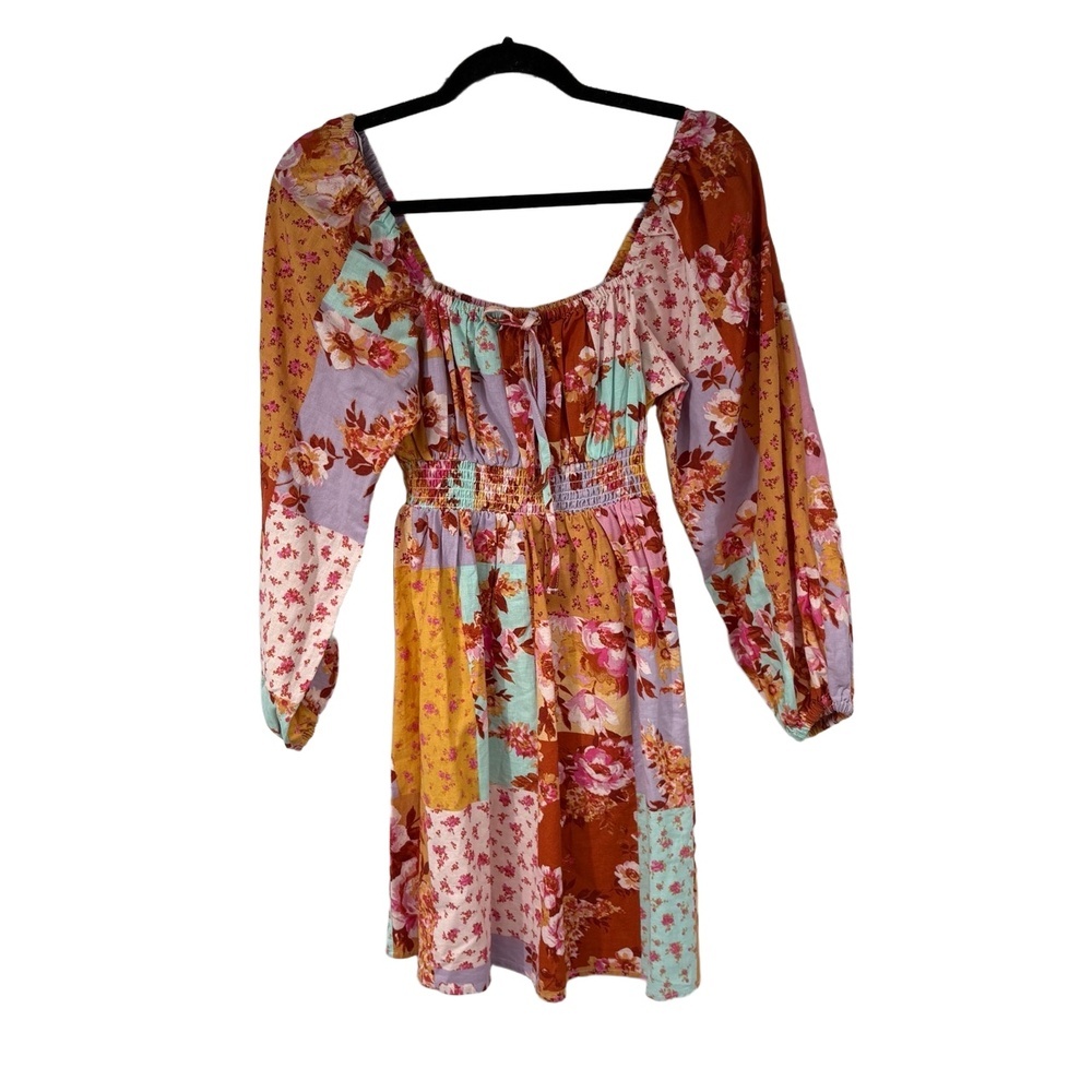Miss Selfridge Dress Women US 4 Multicolor Cotton Flax Milkmaid Floral Patchwork